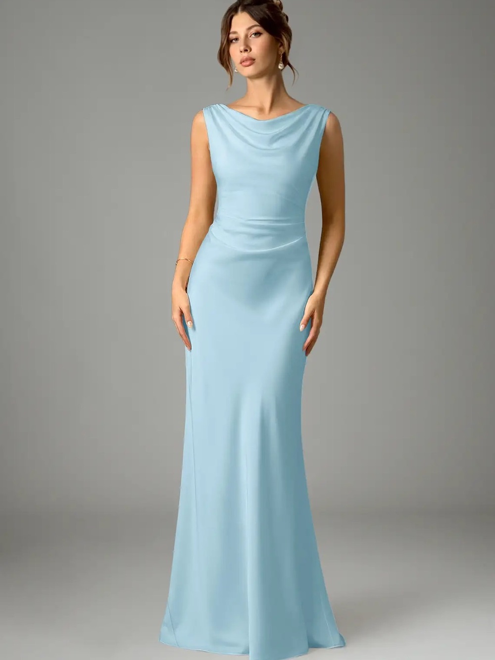 Azazie Kieryn Sky Blue Mermaid Pleated Stretch Satin Dress